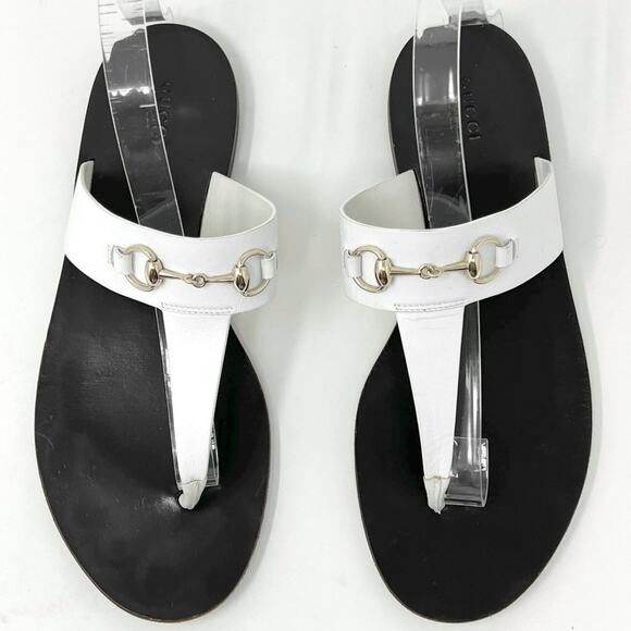Gucci White Leather Horsebit Flat Sandals – Size 40 - Picture 1 of 8